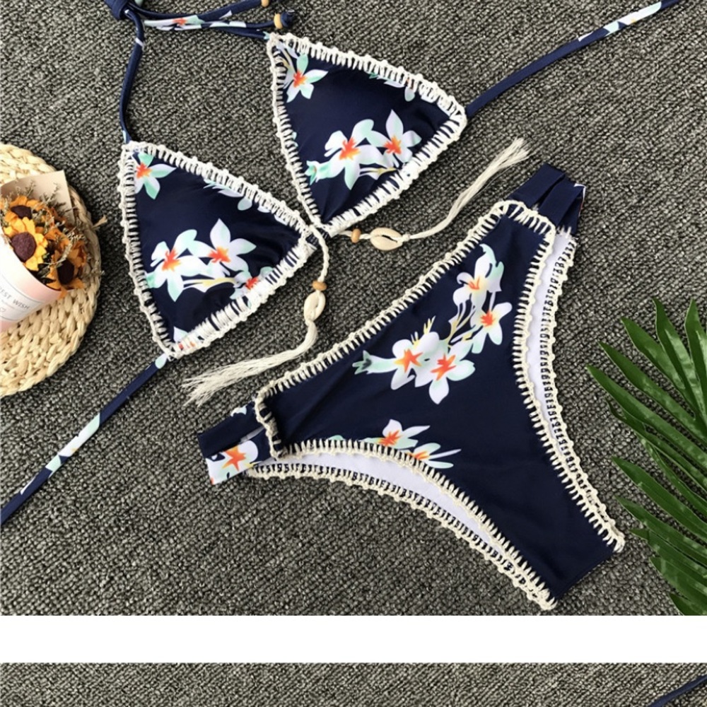 Blue bikini triangle floral New - Picture 2 of 4